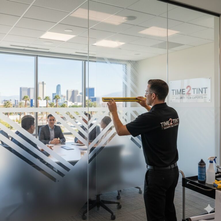 Professional decorative window film installation for privacy on glass