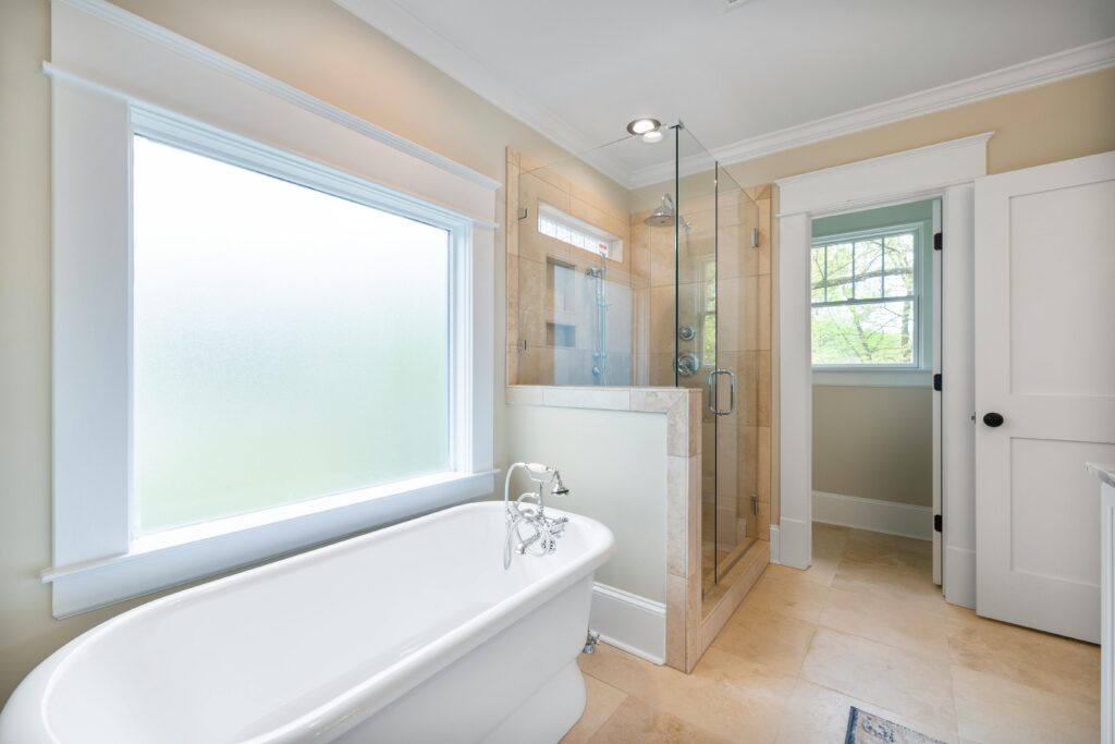 Residential bathroom window tinting for privacy with frosted film